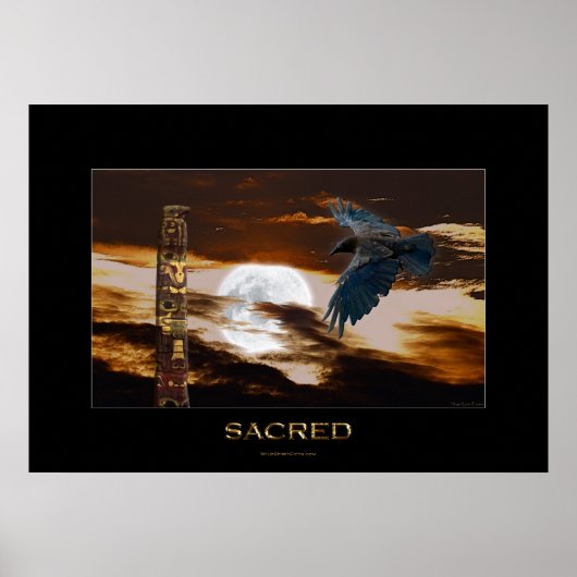 Poster d'art SACRED Raven, Moon & Totem Pole (Devant)