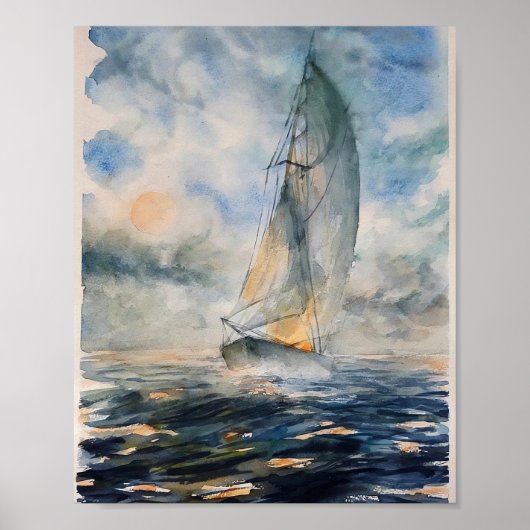 Poster d'art Stormy Seas Sailboat Watercolor (Devant)