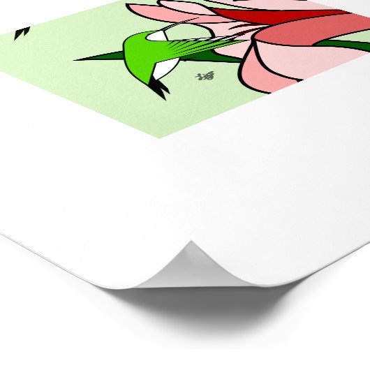 Poster d'art stylisé Colibri et Fleurs PInk (Coin)