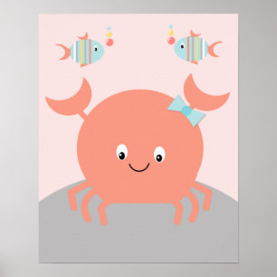 Poster d'art sur le crabe rose de Girls Sea Life