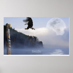 Poster d'art totem, aigle et super lune