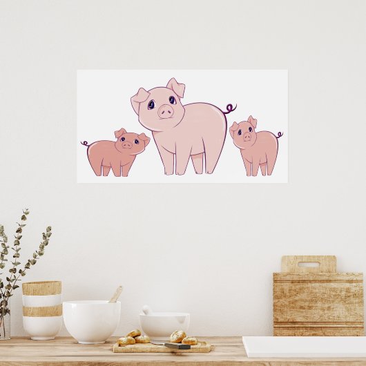 Poster d'art Trois mignons Petits Cochons (Cuisine)