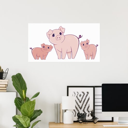 Poster d'art Trois mignons Petits Cochons (Bureau à domicile)