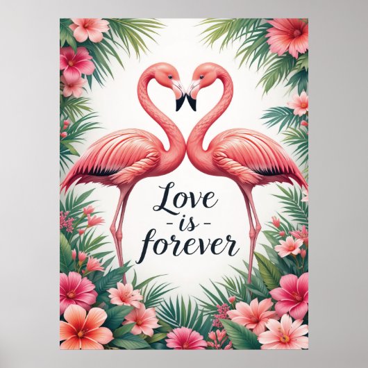 Poster d'art tropical Flamant rose Love (Devant)