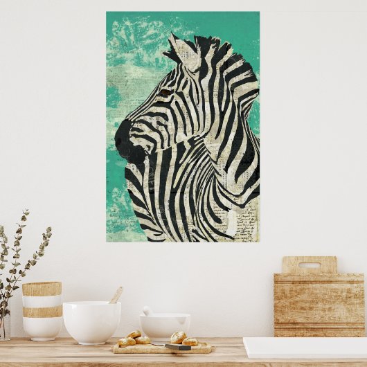 Poster d'art turquoise vintage Zebra (Cuisine)