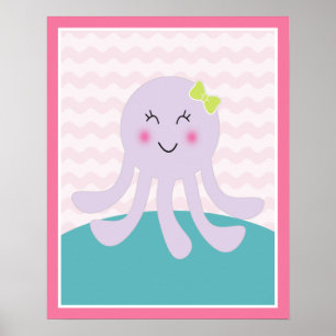 Poster d'art Vie marine rose octopus