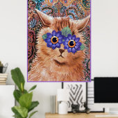 Poster d'art vintage Louis Wain Hippie Flower Cat (Bureau à domicile)