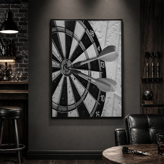 Poster Dartboard Close Up with Darts Hitting Bullseye