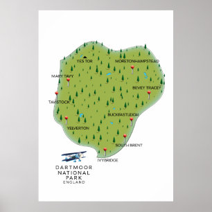 Poster Dartmoor national park England Map