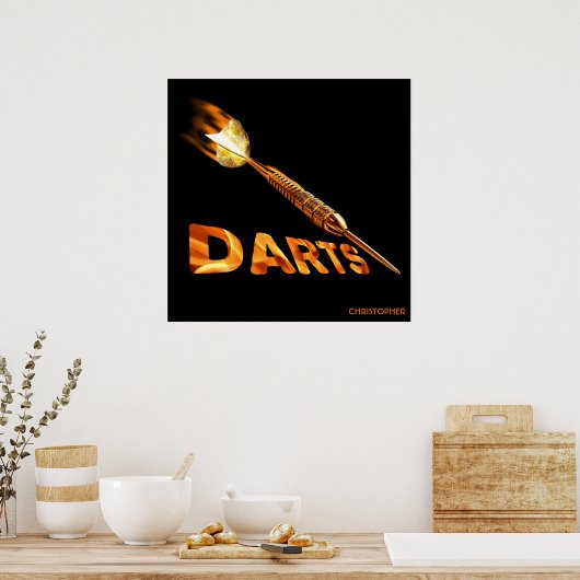 Poster Darts With Golden Dart In Flames (Cuisine)