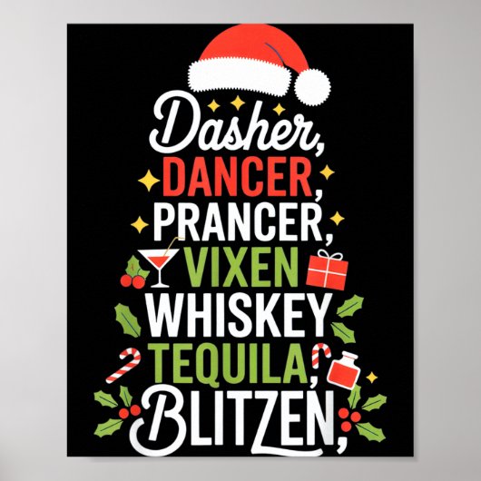 Poster Dasher Dancer Prancer Vixen Whiskey Tequila Blitze (Devant)