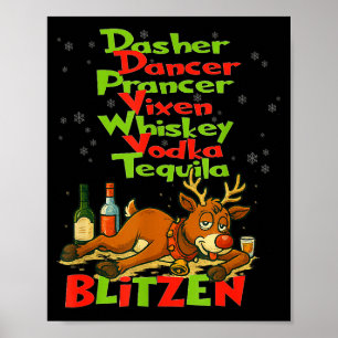 Poster Dasher Dancer Whisky Vodka Tequila Blitzen Christ