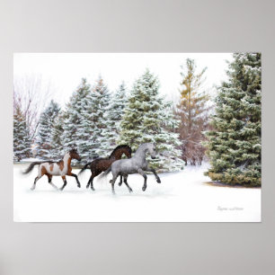Poster Dashing Through the Snow - Running Horses Art