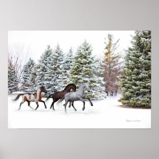 Poster Dashing Through the Snow - Running Horses Art (Devant)