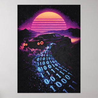 Poster Data-Drift - Rétro Voiture Synthwave Amateur de Vo