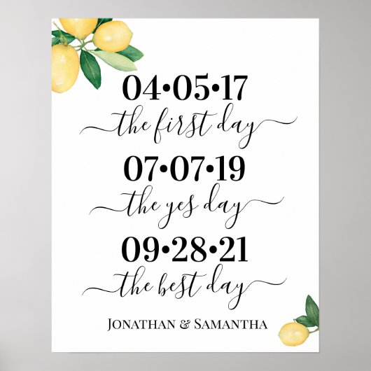 Poster Date de mariage du plus beau jour Oui Jour Lemons  (Devant)