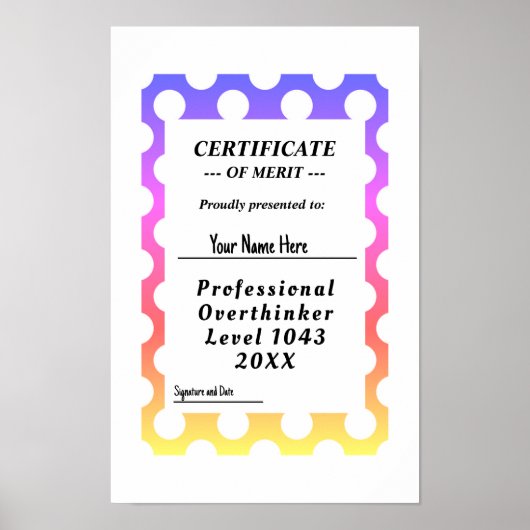Poster d'attribution de certificat de surpenseur p (Devant)
