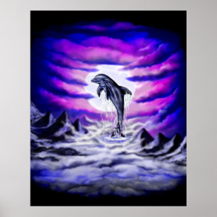 Poster Dauphin au clair de lune