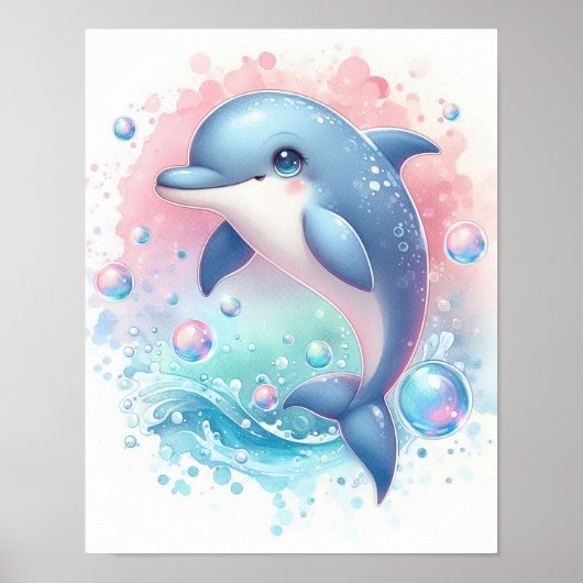 Poster Dauphin d'aquarelle (Devant)