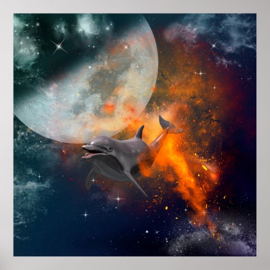 Poster Dauphin drôle dans l'univers (Devant)