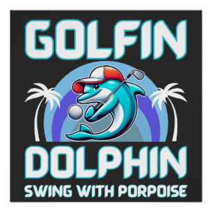 Poster Dauphin jouant au golf Cadeau pour papa