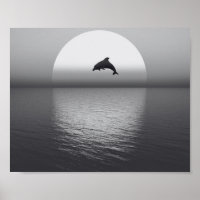 Dauphin noir et blanc Tropical Printable Art