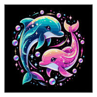 Dauphin Océan Coloré Art Amour Animal Marin Vibran