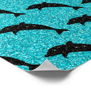 Poster Dauphin qui nage Paillettes noires Animaux de l'oc