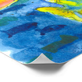 Poster Dauphin Tropical Poisson Aquarelle Peinture (Coin)