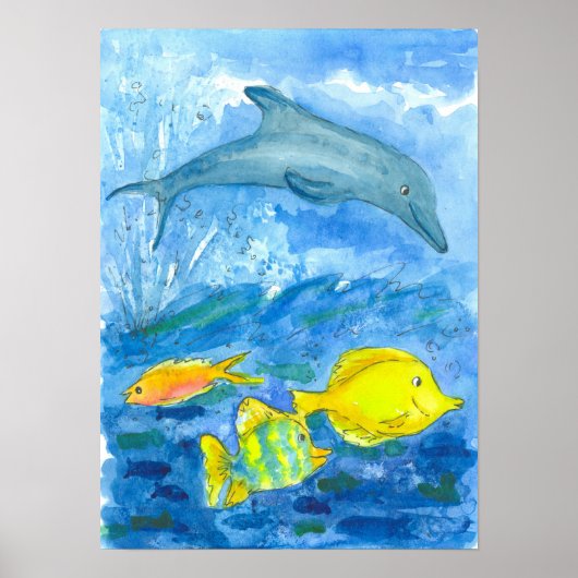 Poster Dauphin Tropical Poisson Aquarelle Peinture (Devant)