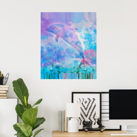 Poster Dauphin vaporwave dans le ciel (Bureau à domicile)