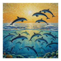 Dauphins au coucher du soleil l