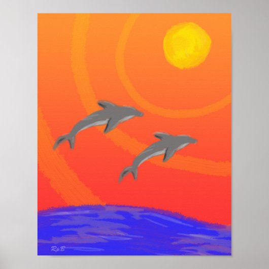 Poster Dauphins de coucher de soleil : Imprimer (Devant)