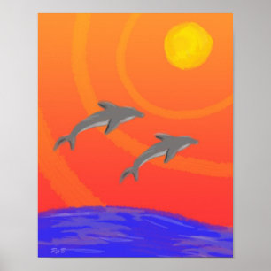 Poster Dauphins de coucher du soleil : Copie
