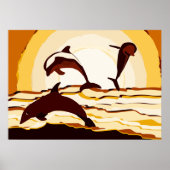 Poster Dauphins De Sauts Abstraits Au Coucher Du Soleil (Devant)