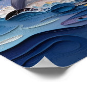 Poster Dauphins Impasto et vagues océaniques   (Coin)