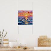 Poster Dauphins Impasto et vagues océaniques   (Cuisine)