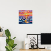 Poster Dauphins Impasto et vagues océaniques   (Bureau à domicile)
