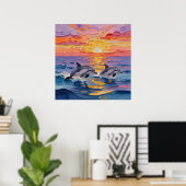 Poster Dauphins Impasto et vagues océaniques (Bureau à domicile)