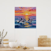 Poster Dauphins Impasto et vagues océaniques (Cuisine)