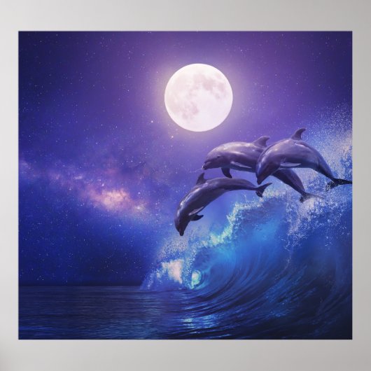Poster Dauphins Lune : Imaginaire Océan Nocturne (Devant)