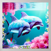 Dauphins Whimsical et floral sous-marin