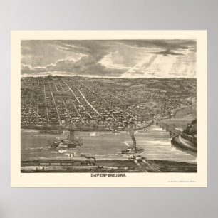 Poster Davenport, IA Carte panoramique - 1875a