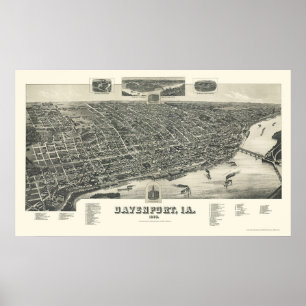 Poster Davenport, IA Carte panoramique - 1888