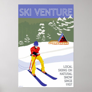 Poster d'aventure de ski 12"x18"