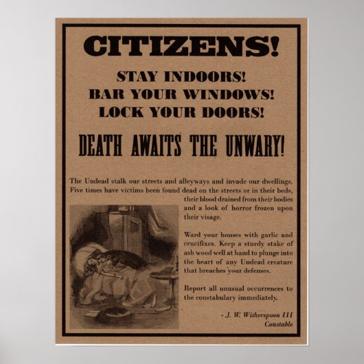 Poster d'avertissement Vampire. Décor de fête d'Ha (Devant)