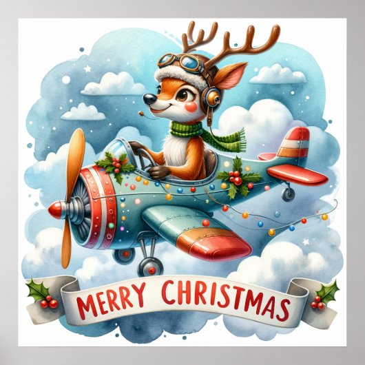 Poster d'avion Reindeer Flying (Devant)