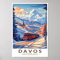 Davos Suisse Train Travel Art Vintage