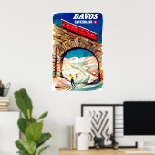 Poster Davos, téléphérique rouge sur le pont, Suisse (Bureau à domicile)