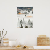 Poster Dawn Ground Fog Covers Mountain Forest (Cuisine)